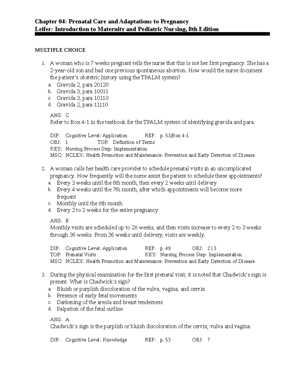 Chapter 4 - Intro To Maternity And Ped Nursing - Chapter 04: Prenatal ...