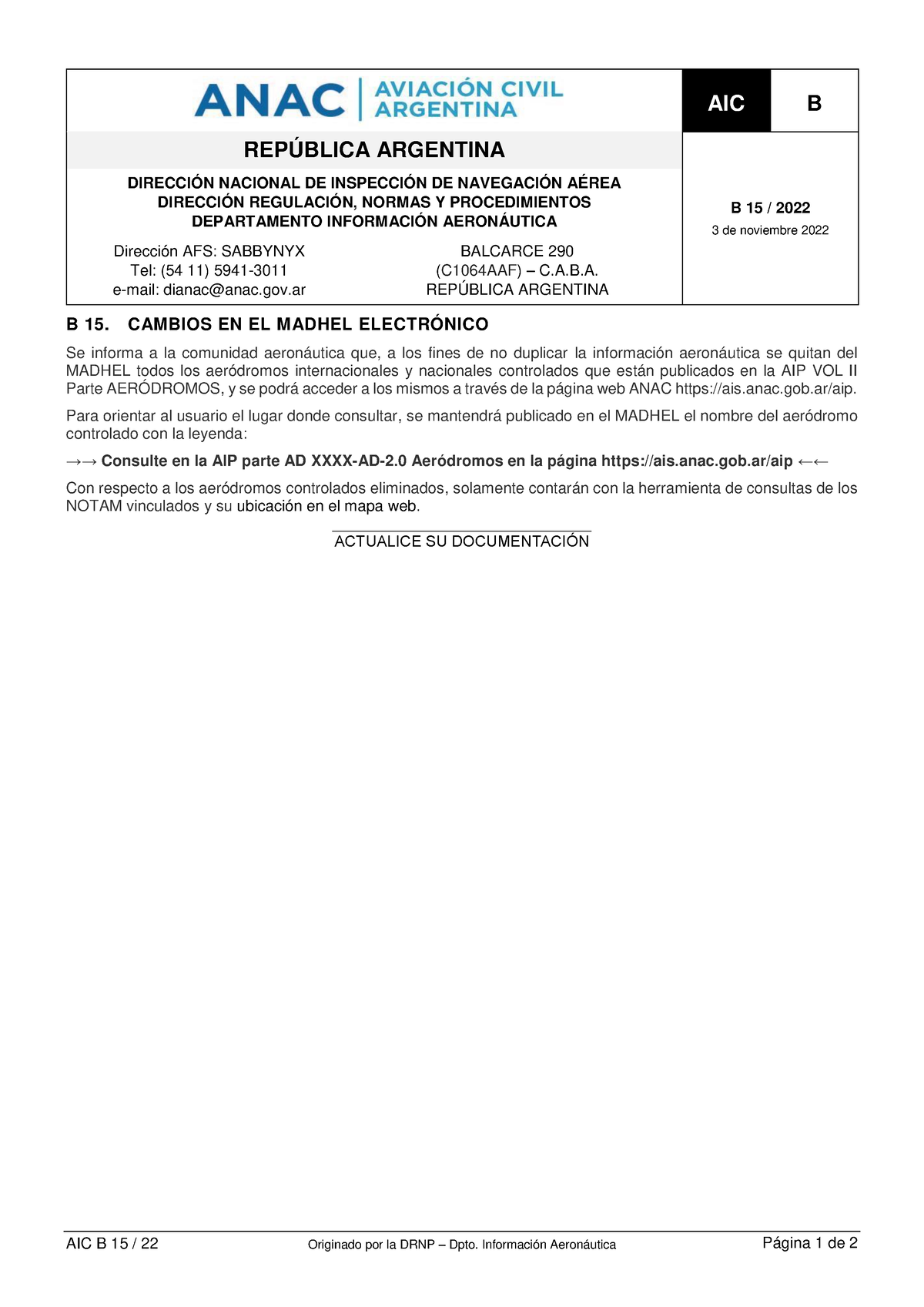 AIC B 15 - Circular De Información Aeronáutica - AIC B 15 / 22 ...