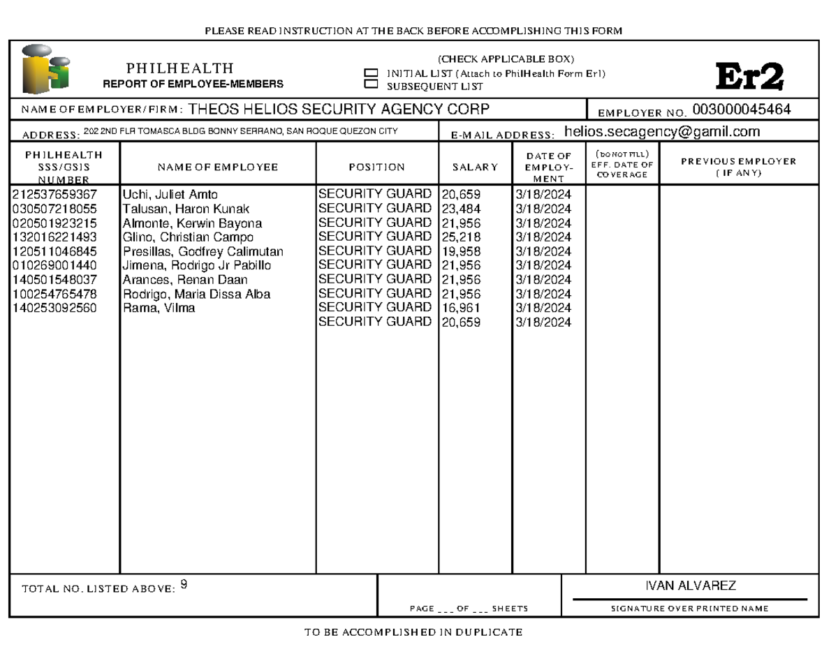 Er2 guards 5 - awdasdawd - NAME OF EMPLOYER/FIRM: PLEASE READ ...