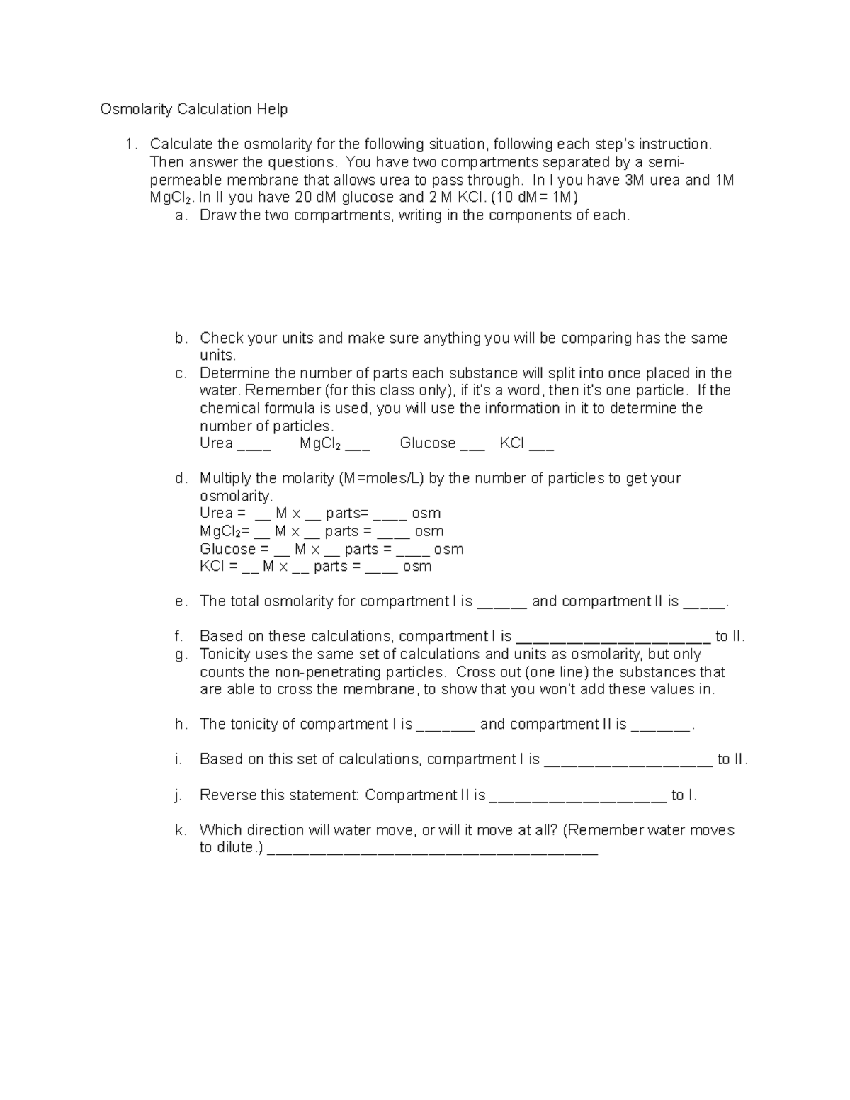 osmolarity worksheet calc Osmolarity Calculation Help Calculate the