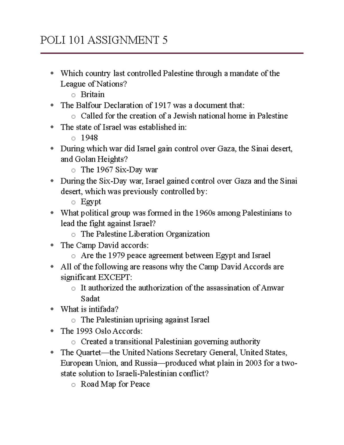 POLI 101 Assignment 5 - Dr. Min Ye - POLI 101 ASSIGNMENT 5 Which ...