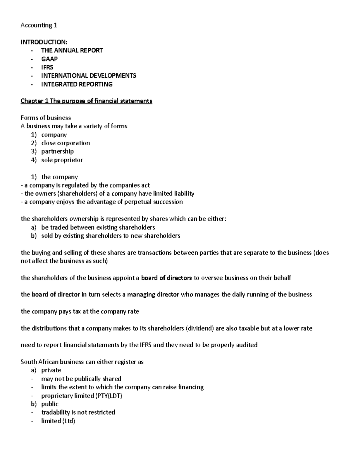 Accounting Chapter 1 and 4 Notes - Accounting 1 INTRODUCTION: - THE ...