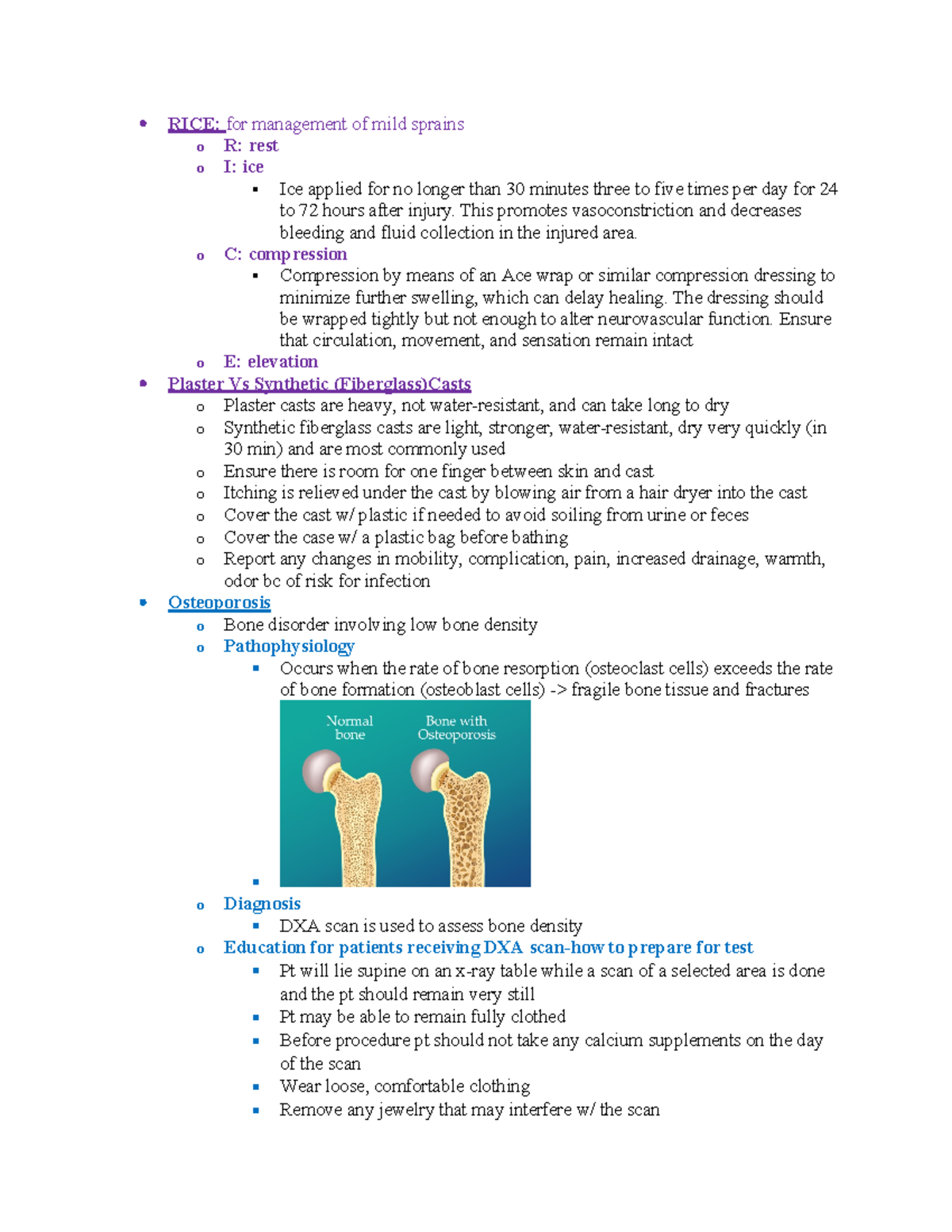 Med:Surg Exam 5 - Study guide - RICE: for management of mild sprains o ...