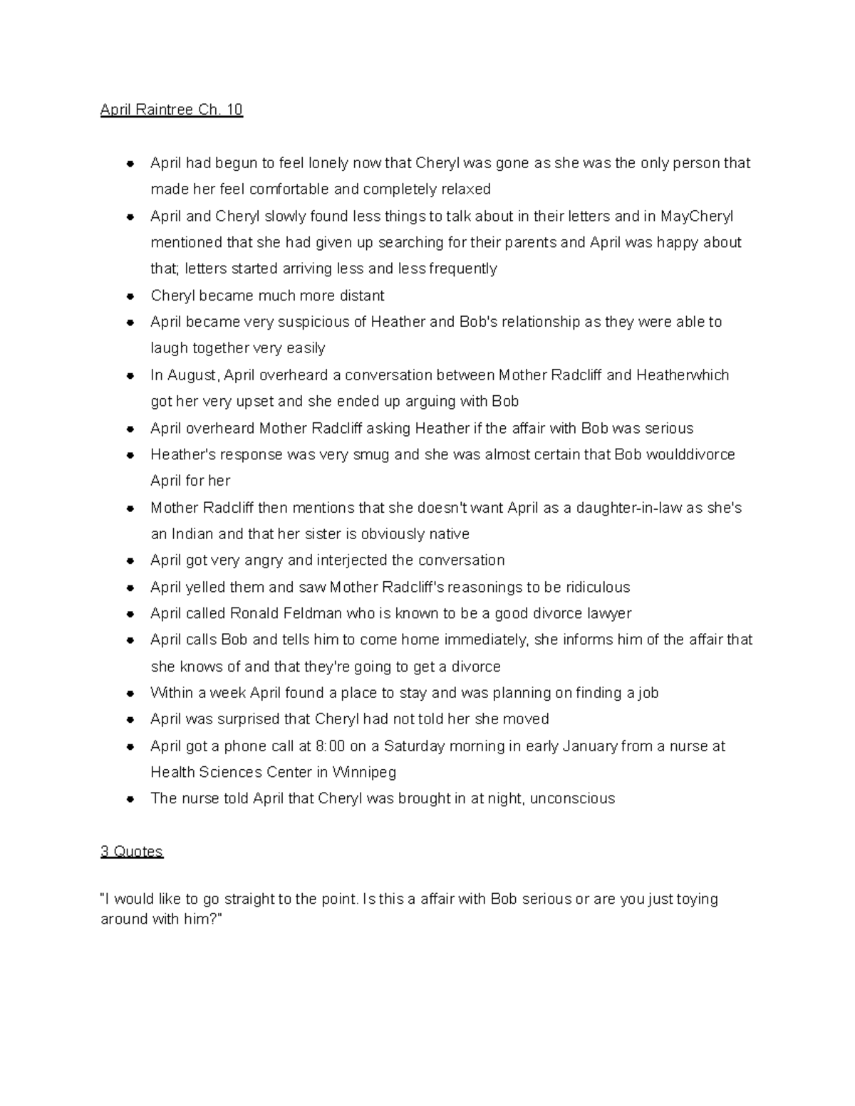 Chapter 10 notes - April Braintree note - April Raintree Ch. 10 April ...