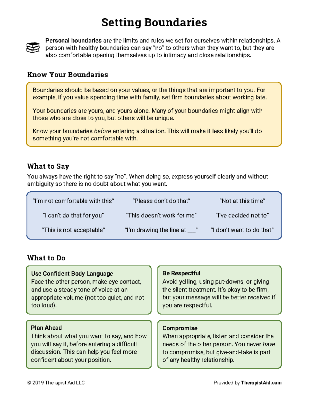 Setting-boundaries - N/A - Setting Boundaries © 2019 Therapist Aid LLC ...