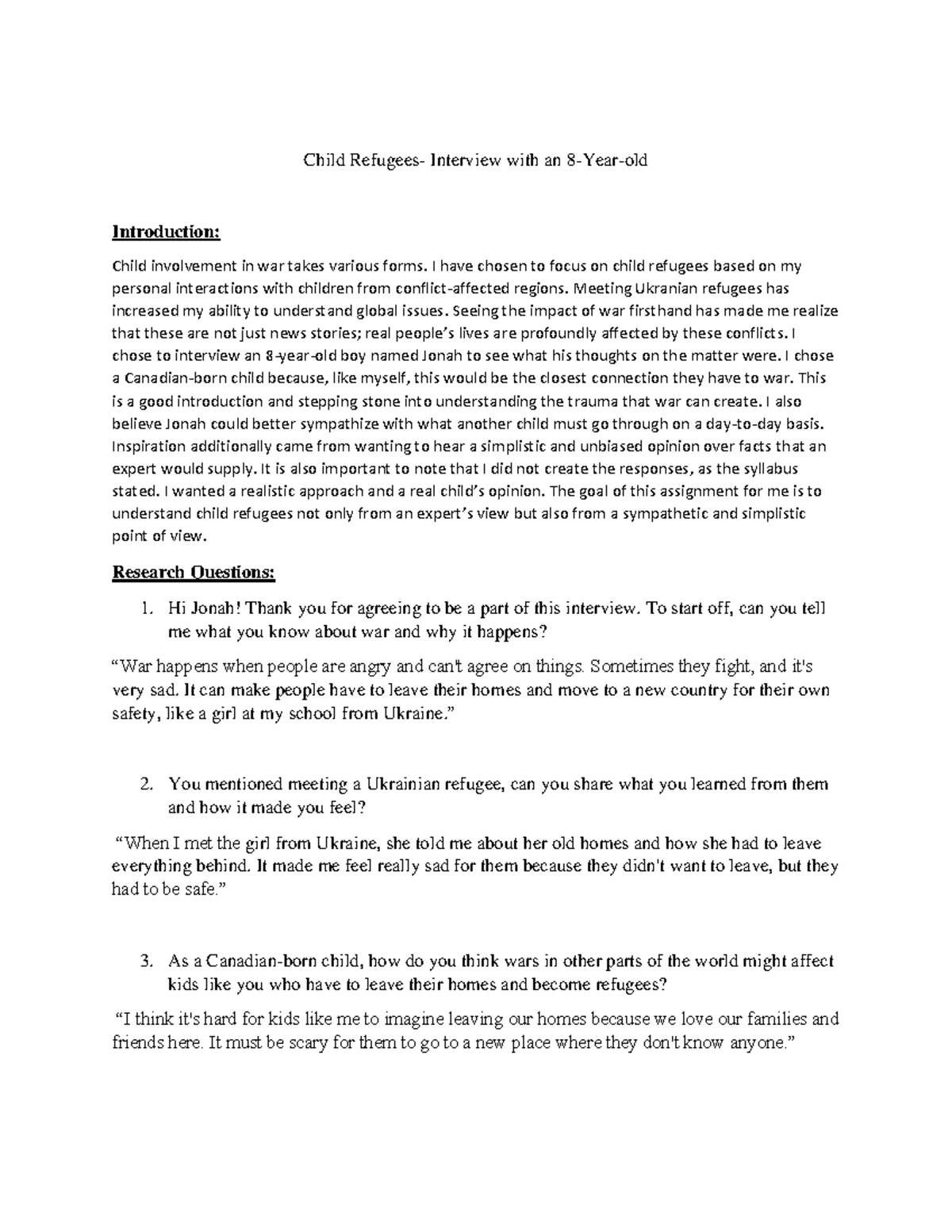 Interview Assignment INTD4322 Hansen Child Refugees Interview With interview-assignment-intd4322-hansen-child-refugees-interview-with