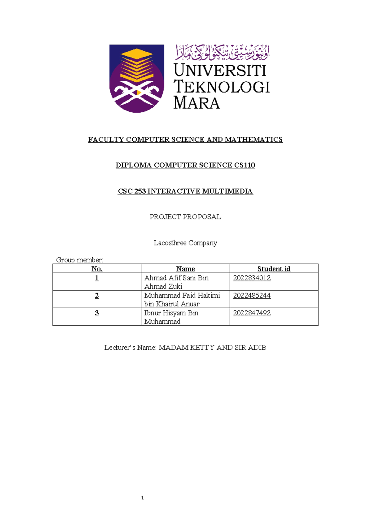 Group Project CSC 253 - FACULTY COMPUTER SCIENCE AND MATHEMATICS ...