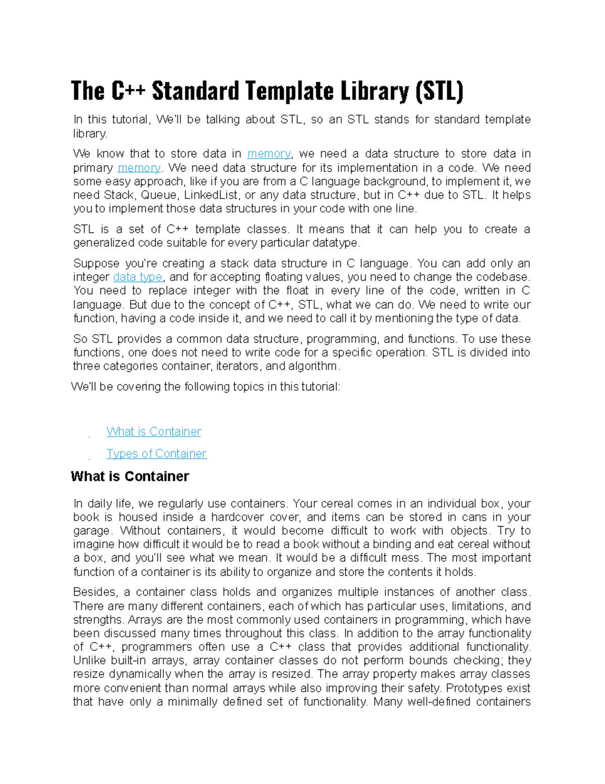 The C++ Standard Template Library (STL) - We Know That To Store Data In ...