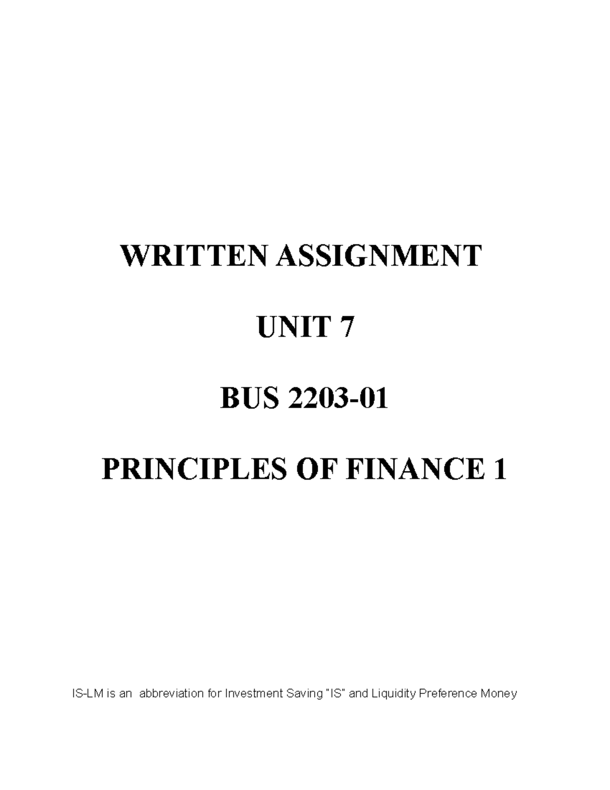 written assignment unit 7 bus 2203