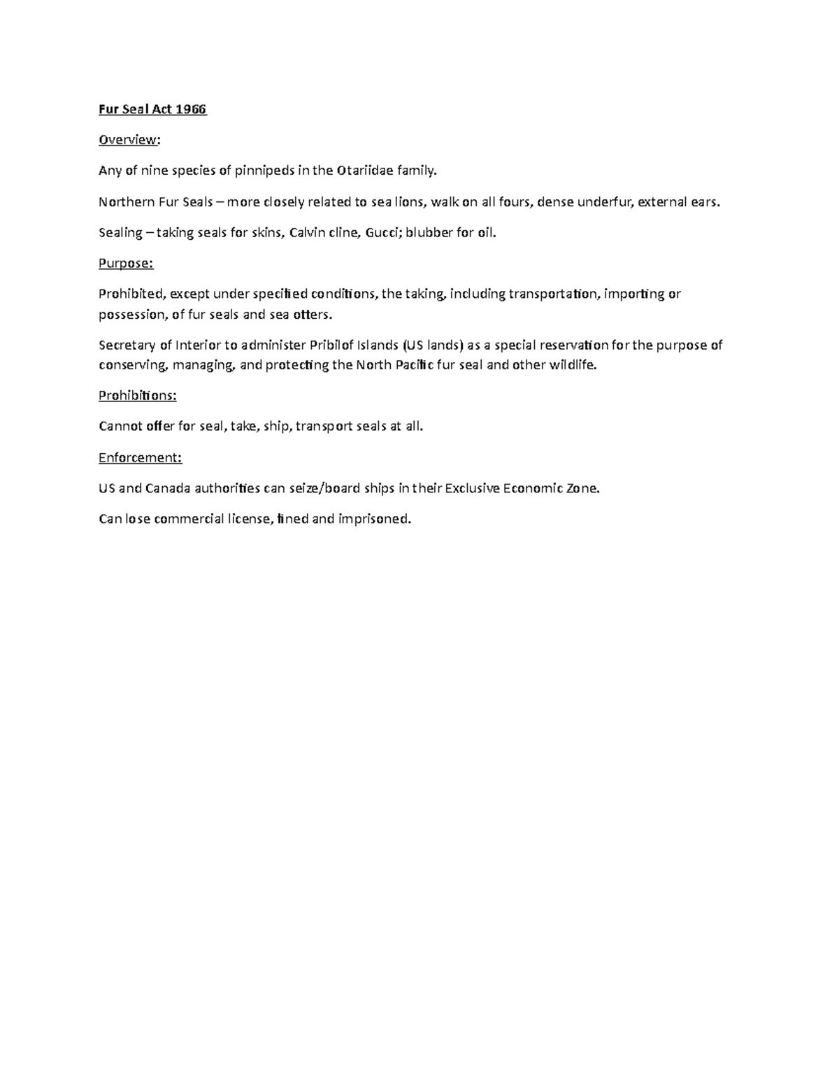 Fur Seal Act 1966 Overview, purpose, amendments, notes, etc. Fur