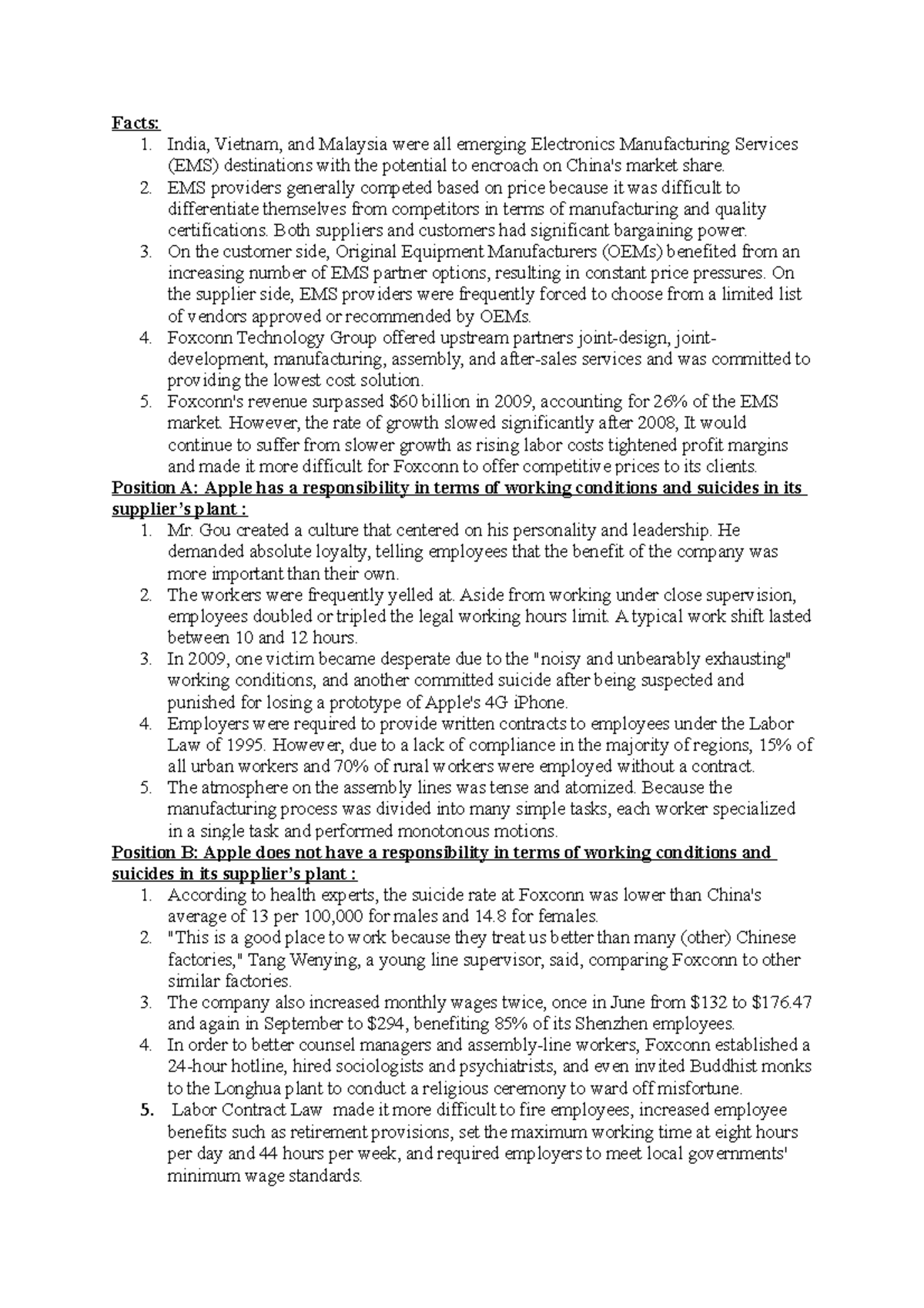 Foxconn Technology Group (HBS Case) Facts 1. India, Vietnam, and