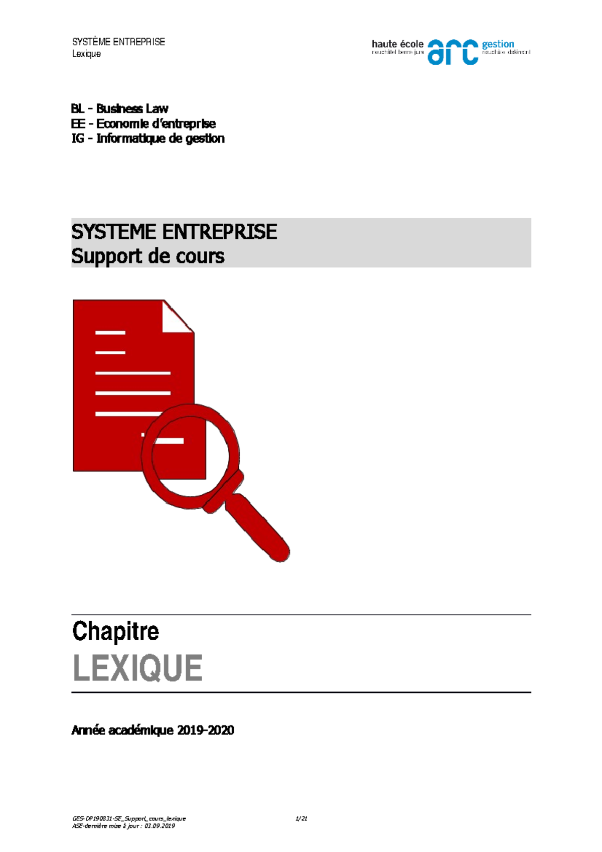 Lexique - Lexique BL - Bus Ine Ss Law EE - Economie D’ent Reprise IG ...