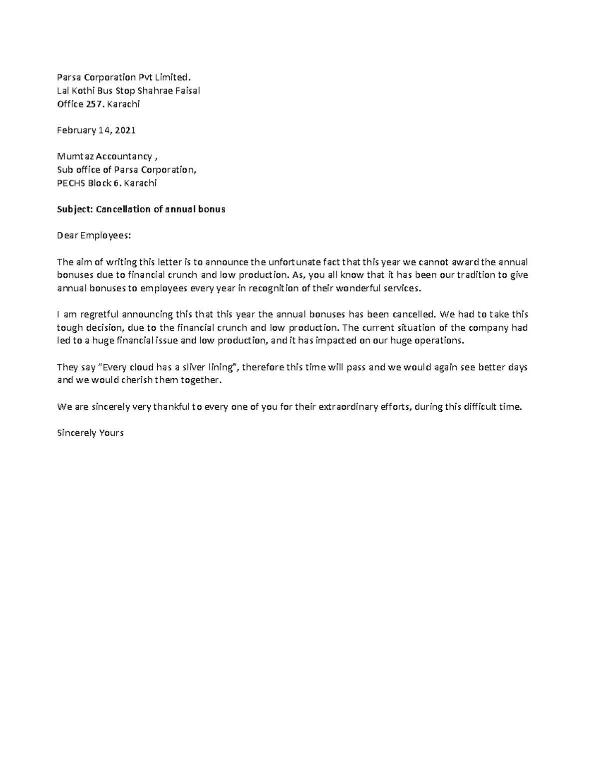 Letter of Refusal - Improve this Letter - Parsa Corporation Pvt Limited ...