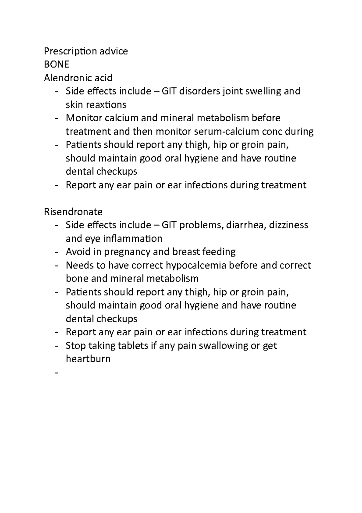 Prescription advice BONE Prescription advice BONE Alendronic acid