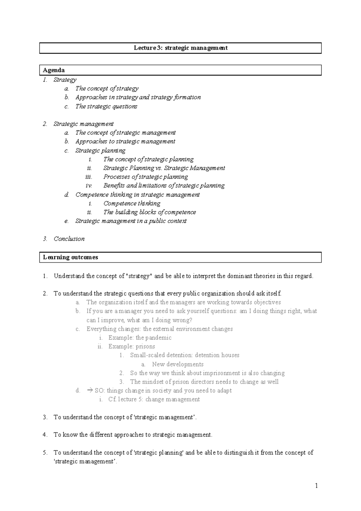 CJM 3 strategic management Lecture 3 strategic management Agenda
