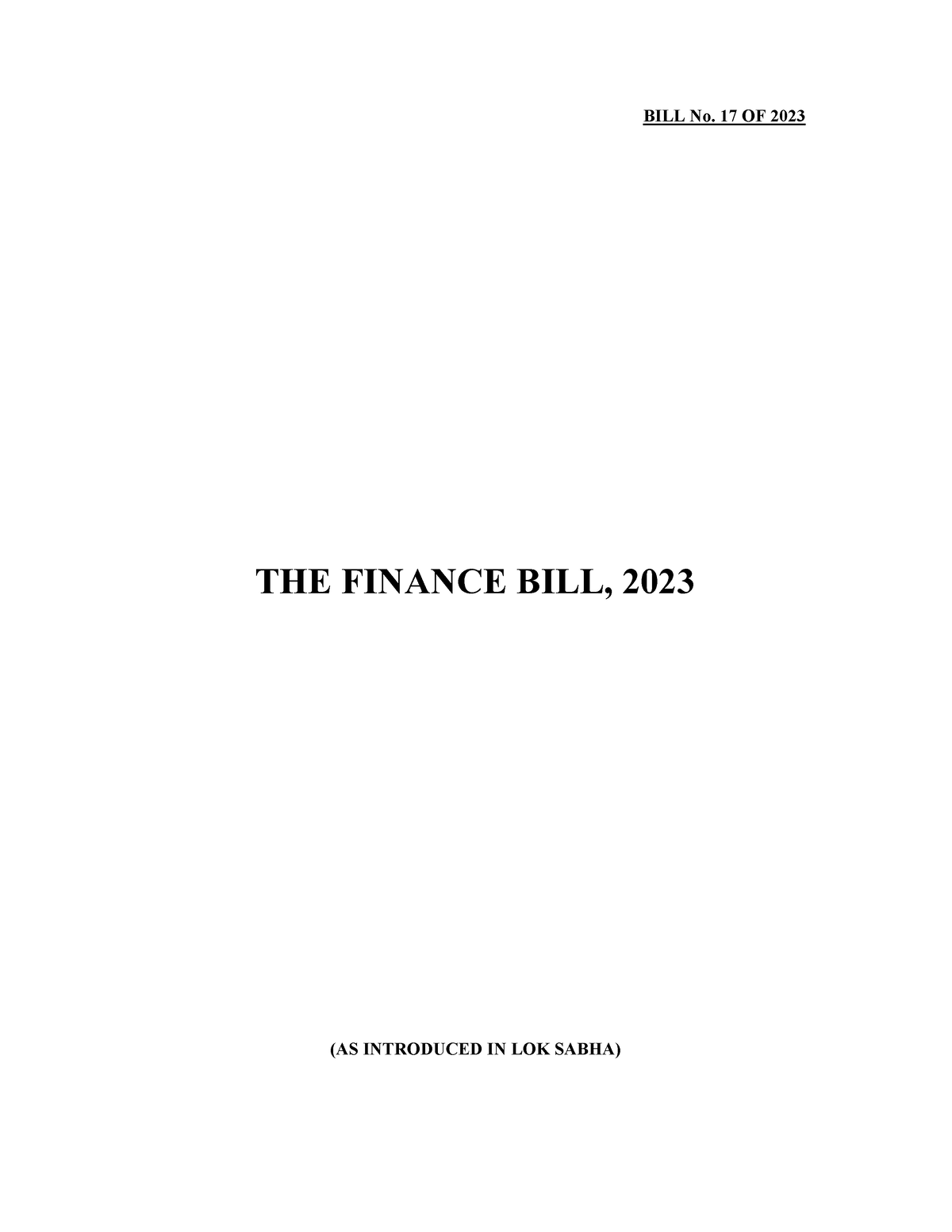 Finance Bill study BILL No. 17 OF 2023 THE FINANCE BILL, 2023 (AS