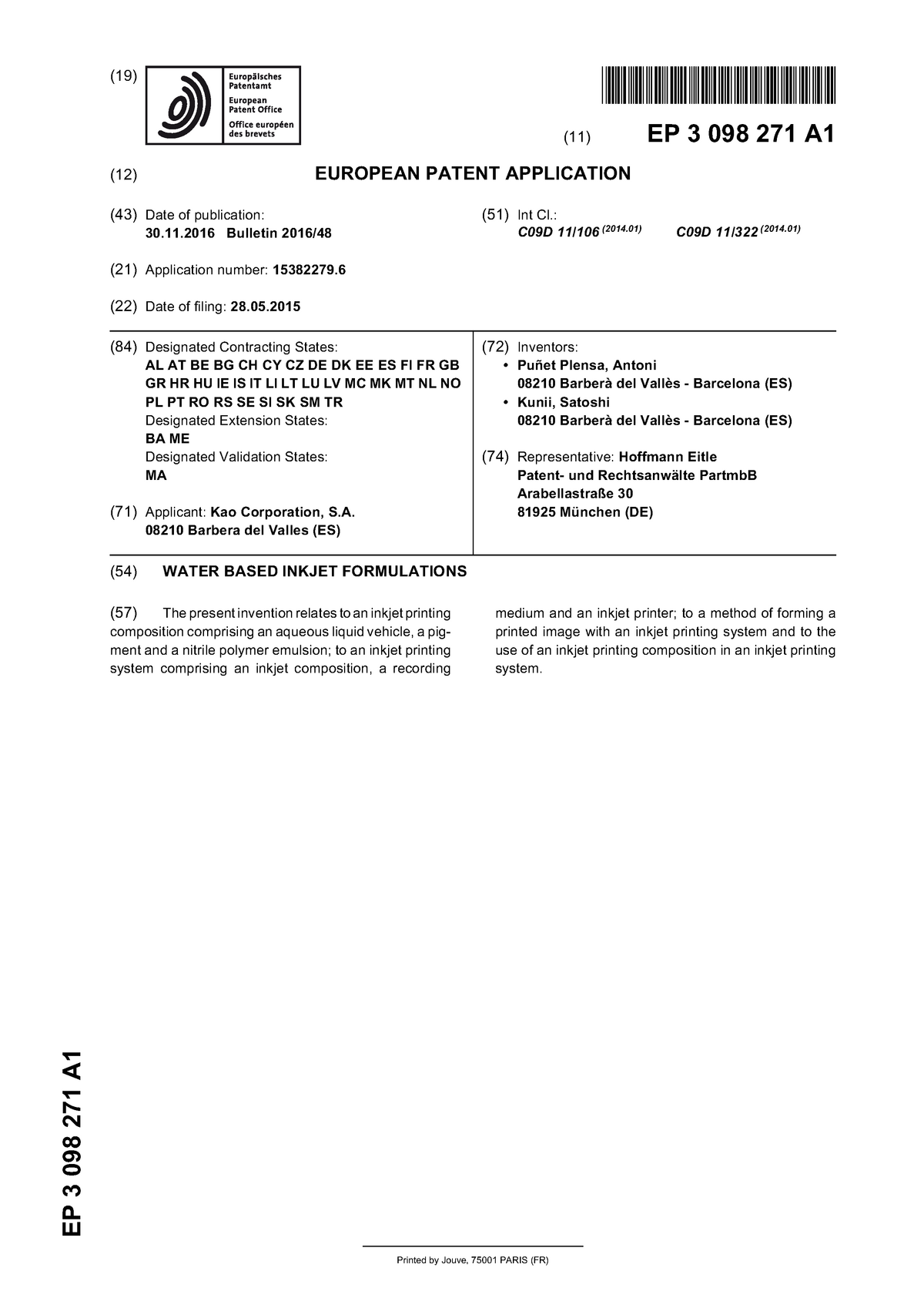 EP3098271 A1 7 A T 19 11 EP 3 098 271 A1 EUROPEAN PATENT   Thumb 1200 1698 