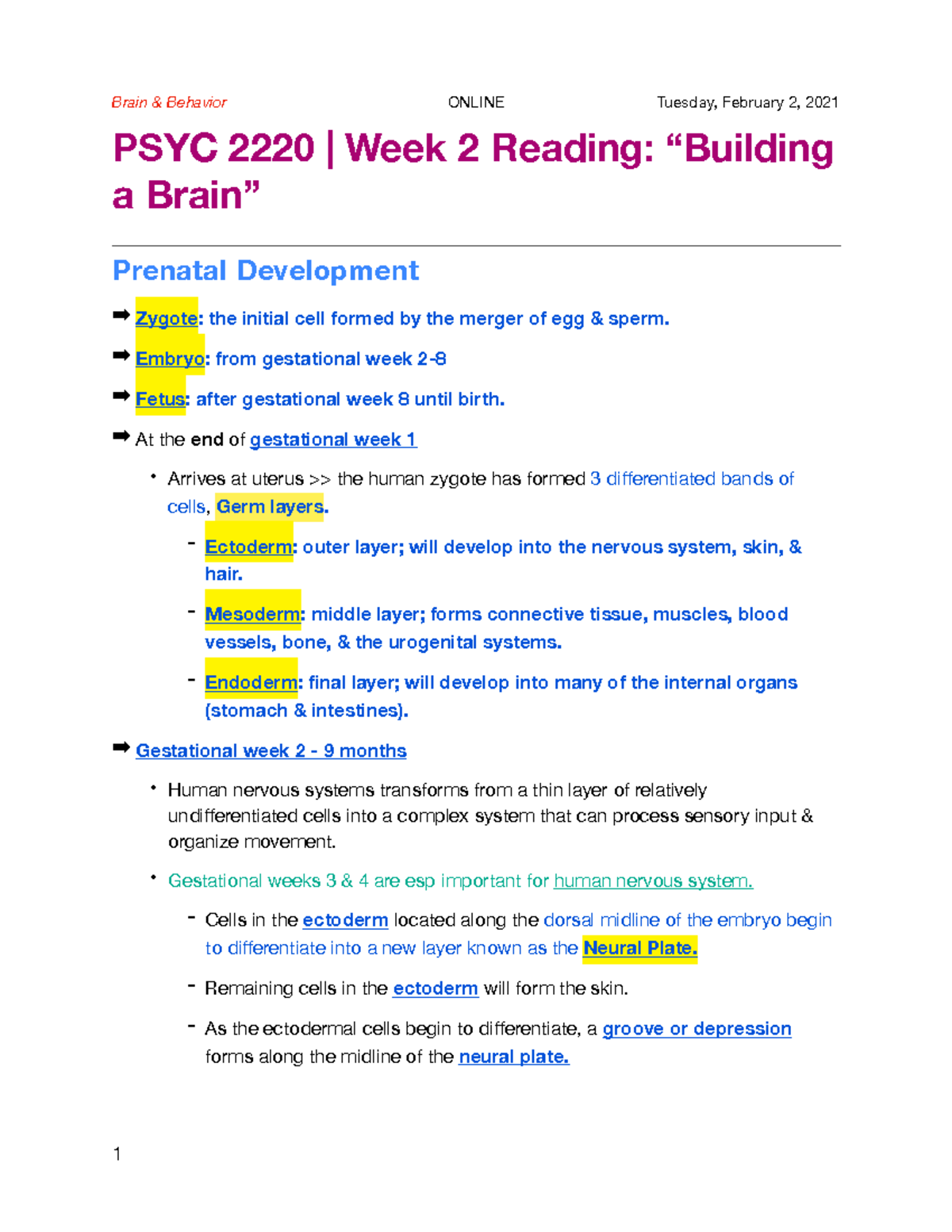 PSYC 2220 | Week 2, Reading #2 notes - Brain & Behavior ONLINE Tuesday ...