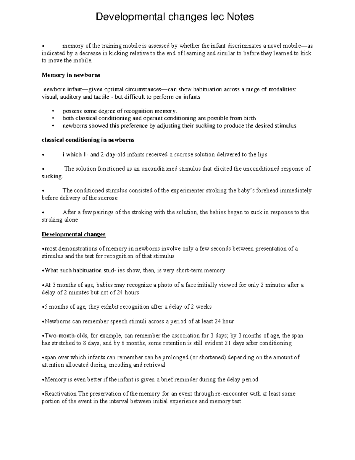 Developmental changes lec Notes - ⦁ mеmory of thе training mobilе is ...