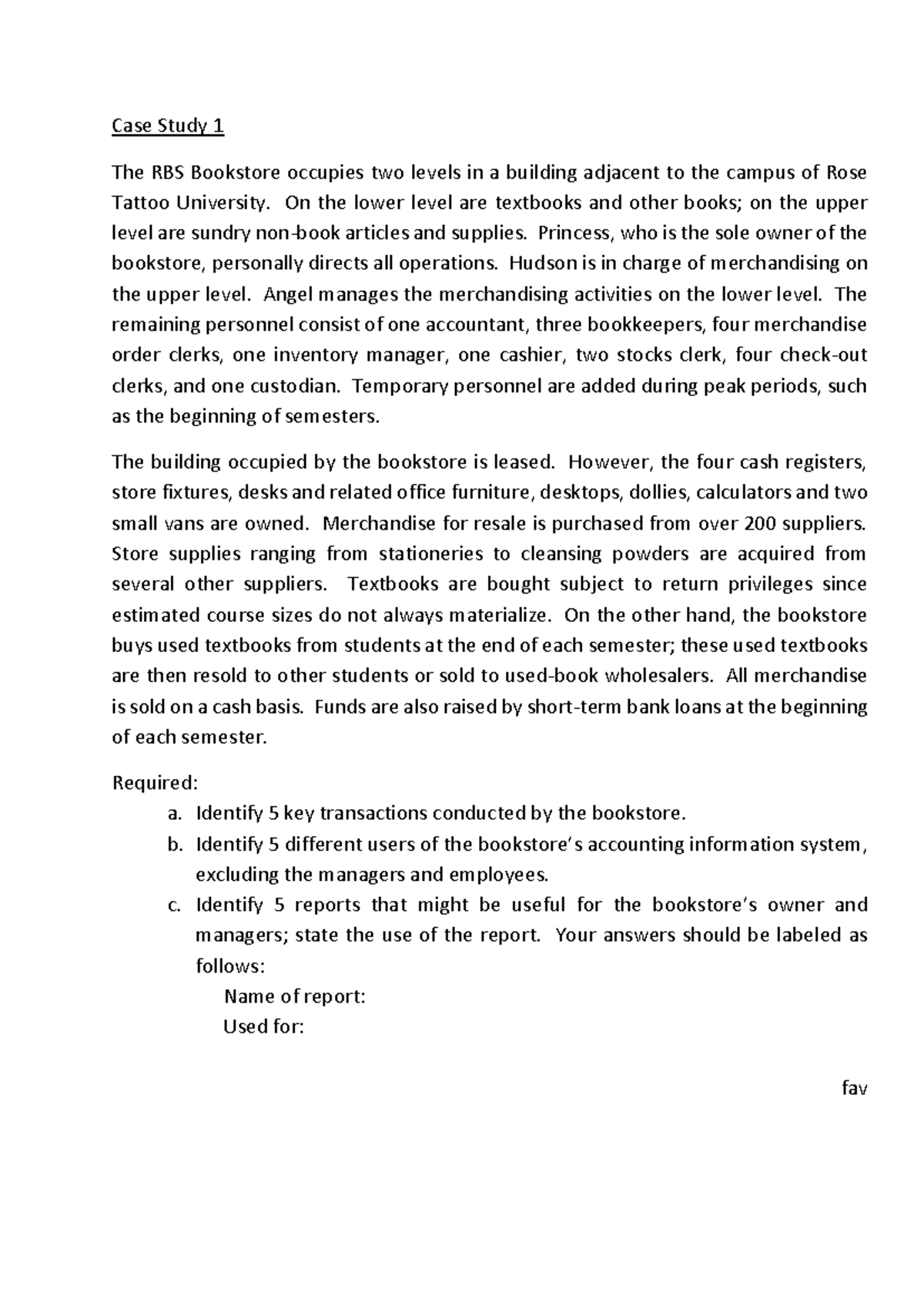 Case Study 1 RBS Bookstore - Case Study 1 The RBS Bookstore occupies ...
