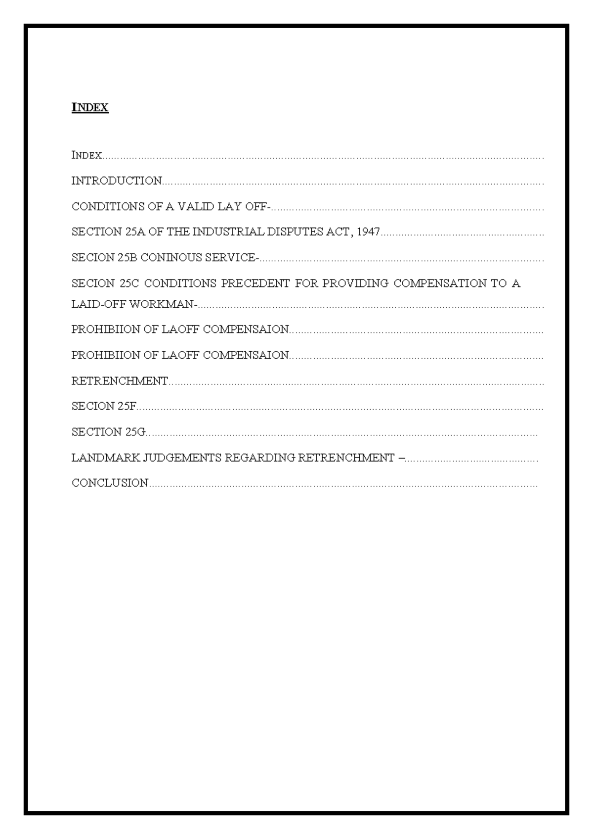 Labour law project layoff and retrenchment - INDEX - Studocu