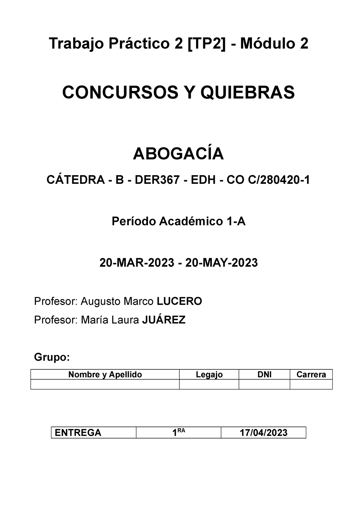 Trabajo Practico 2 Concursos Y Quiebras 2023 100p - Trabajo Práctico 2 ...