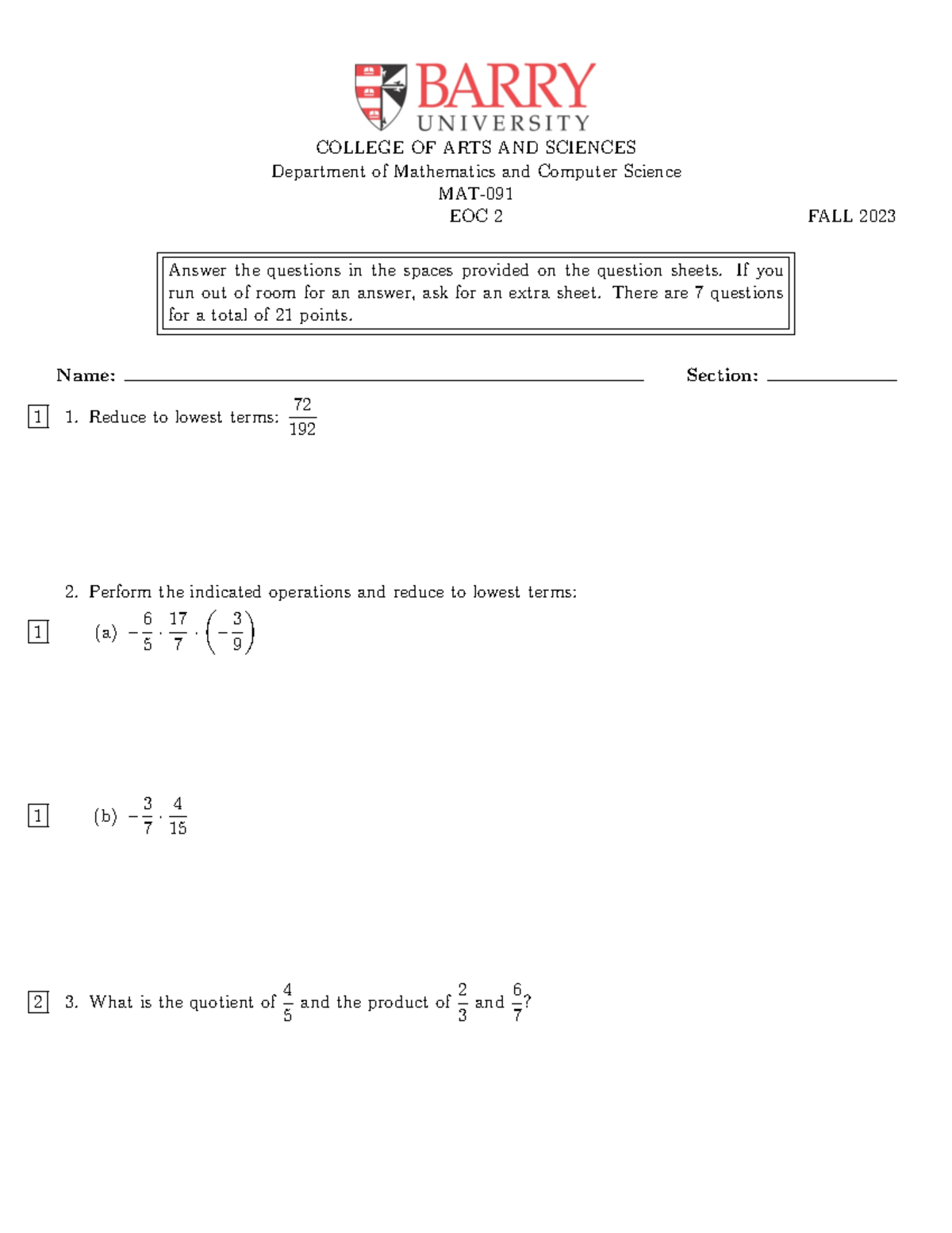 Mat091 - COLLEGE OF ARTS AND SCIENCES Department of Mathematics and ...
