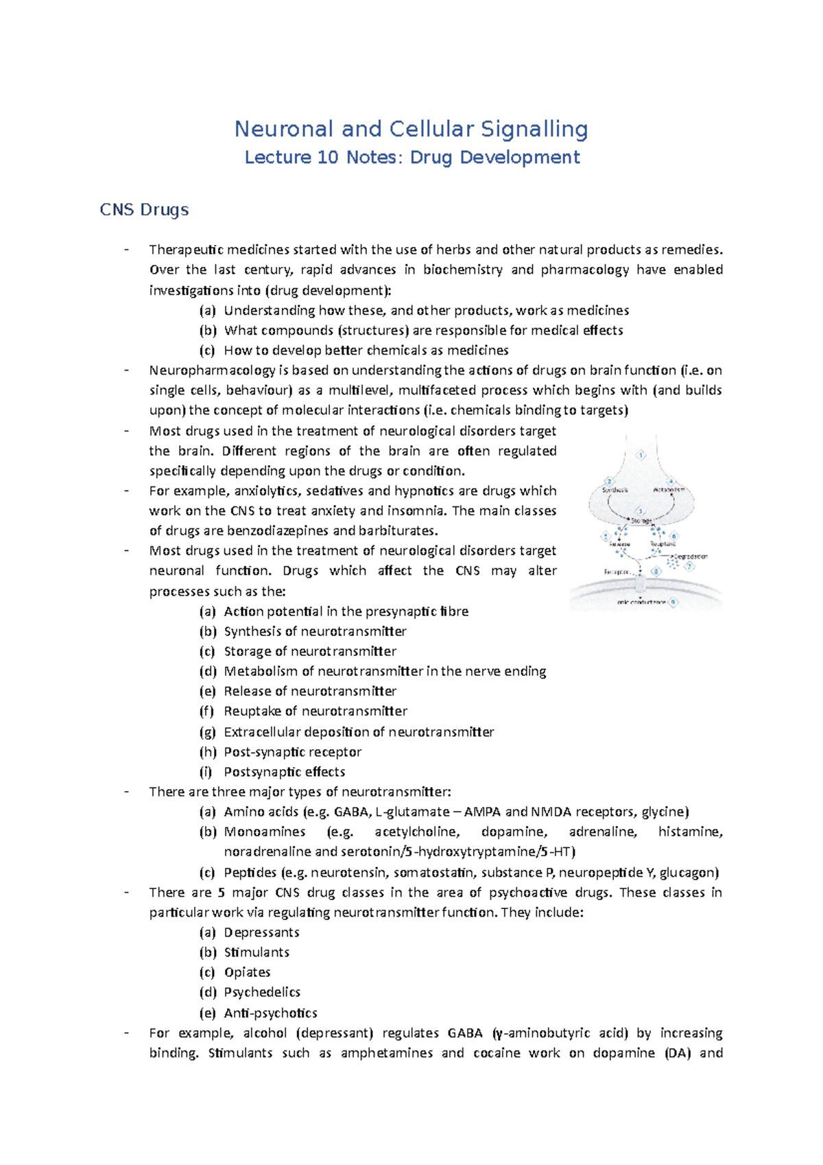 Lecture 10 Notes (Drug Development) - Neuronal and Cellular Signalling ...
