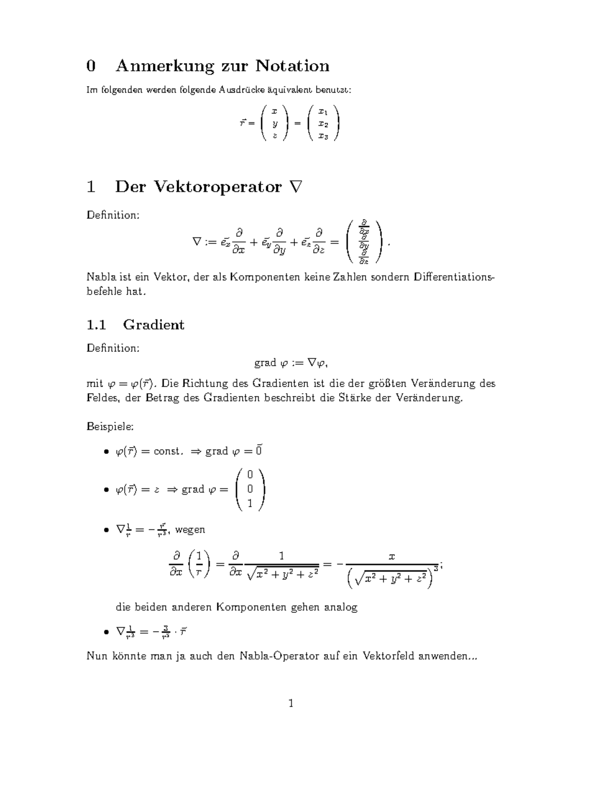 Nabla - Zusammenfassung der E.Dynamik - 0 Anmerkung zur Notation Im ...
