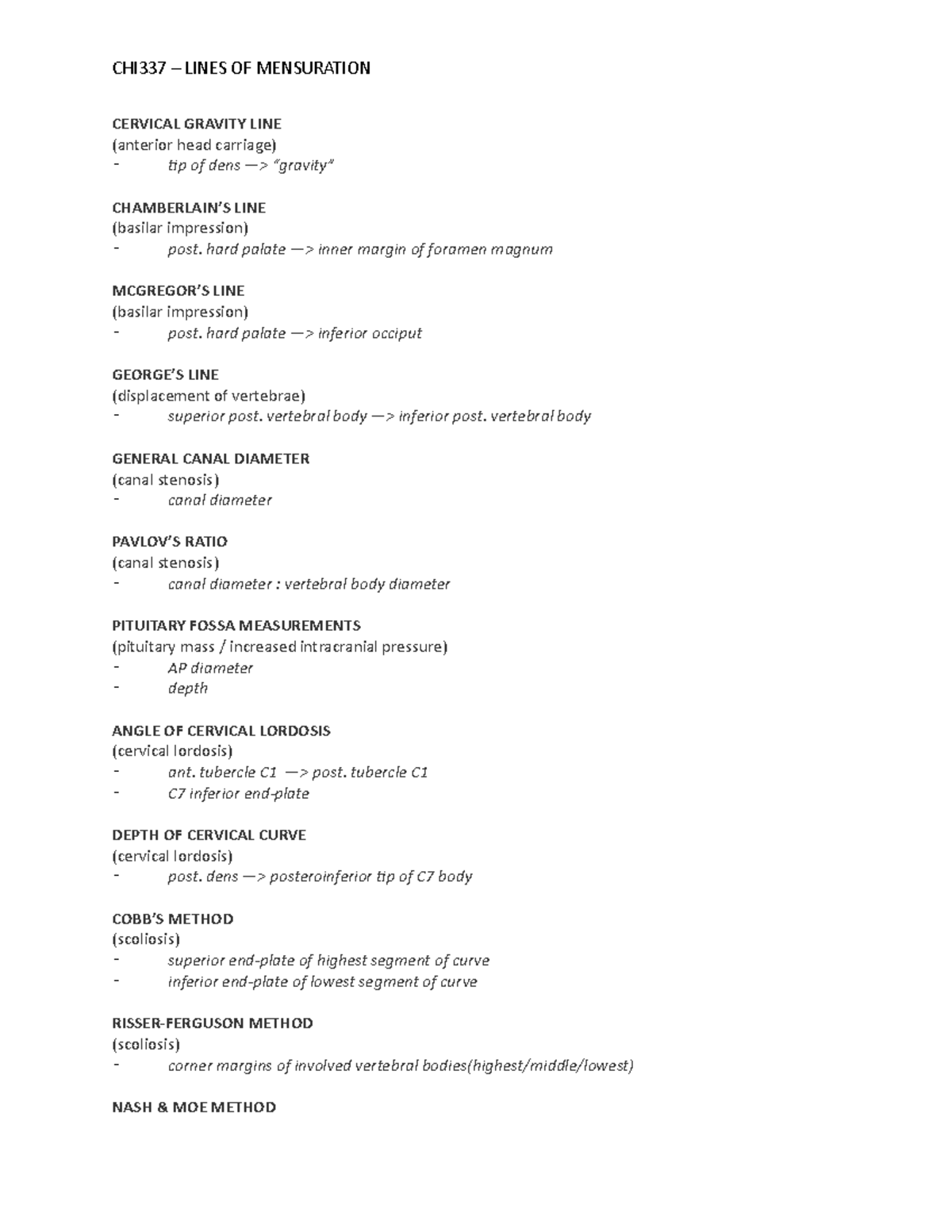 Lines of mensuration list - CHI337 – LINES OF MENSURATION CERVICAL ...