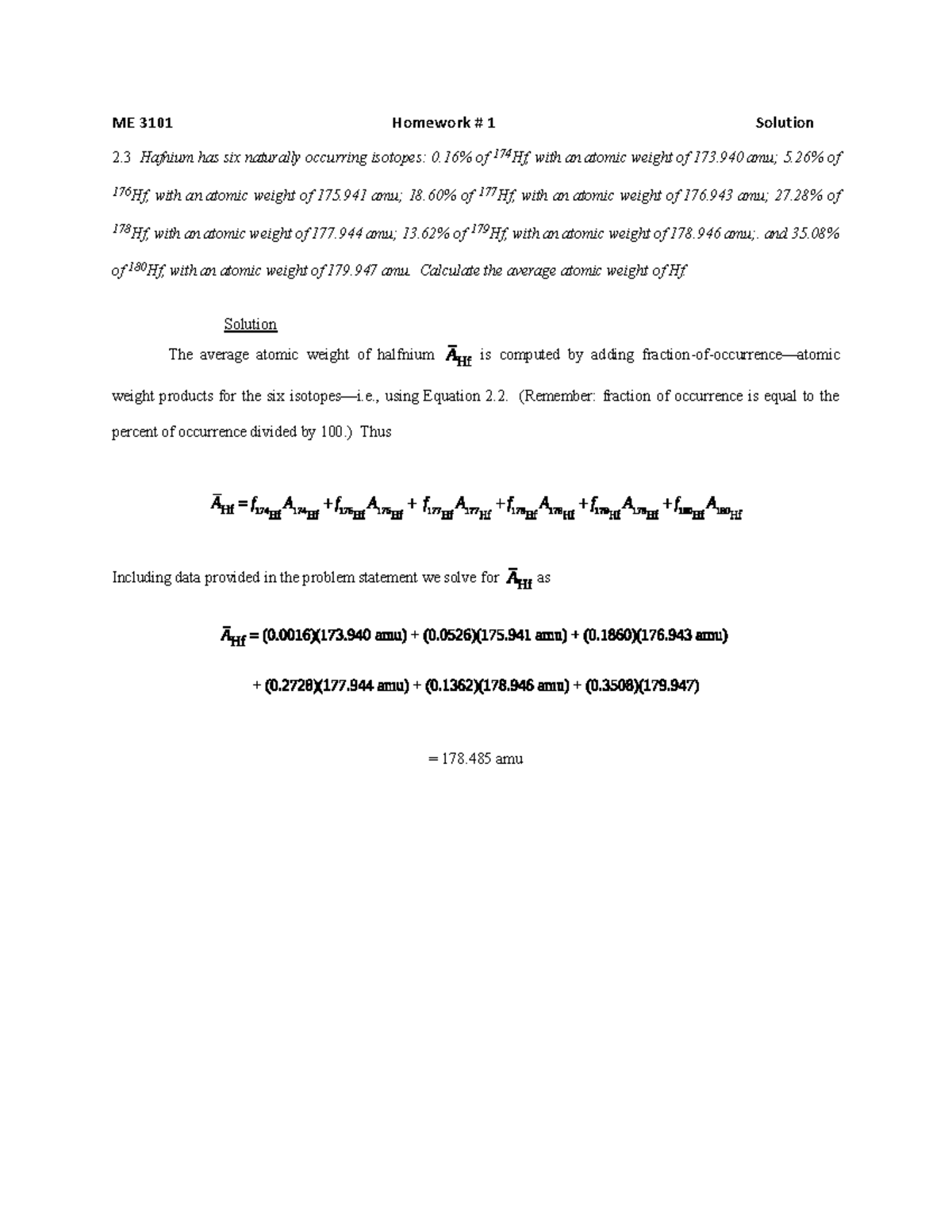 HW # 1 Solution - These are the homework for Material Science and ...
