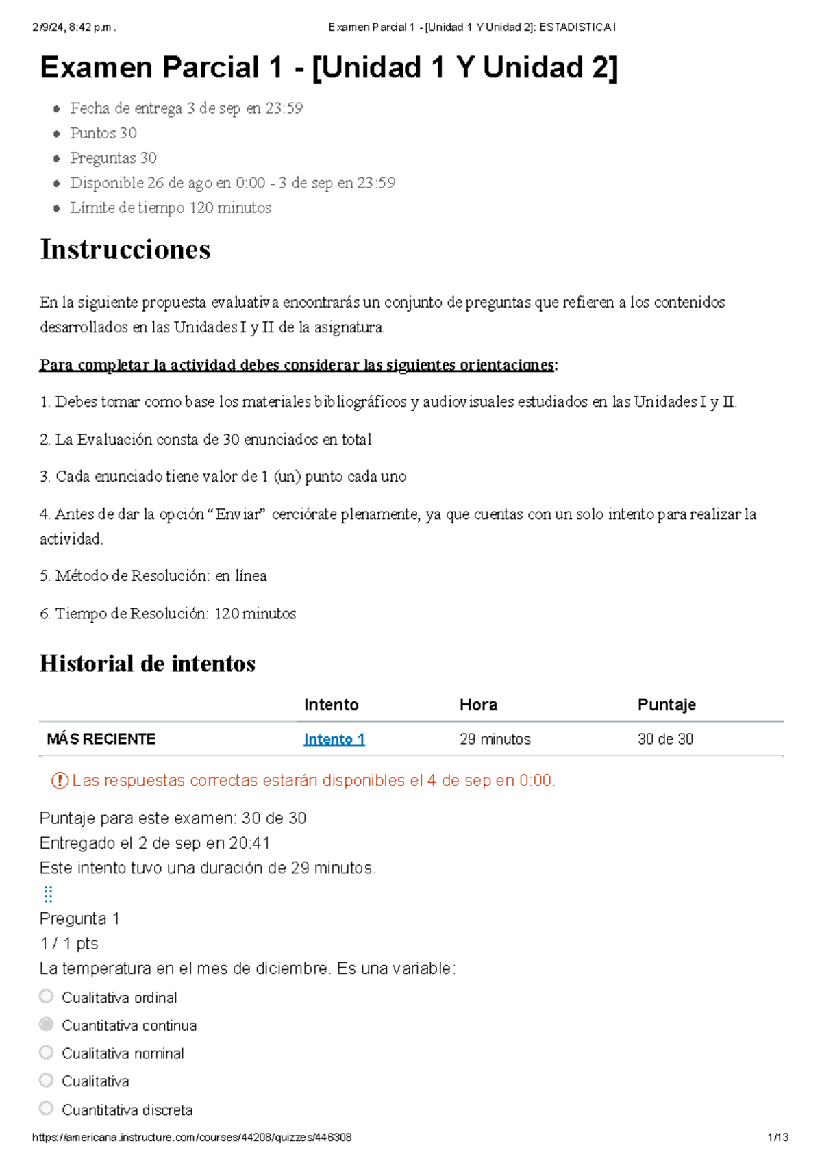 Examen Parcial 1 - [Unidad 1 Y Unidad 2] Estadistica I - Examen Parcial ...