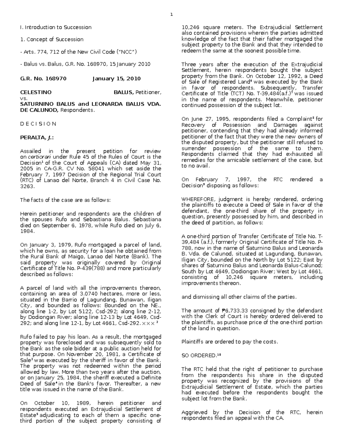 SuccessionCASE1 CASES I. Introduction to Succession Concept of