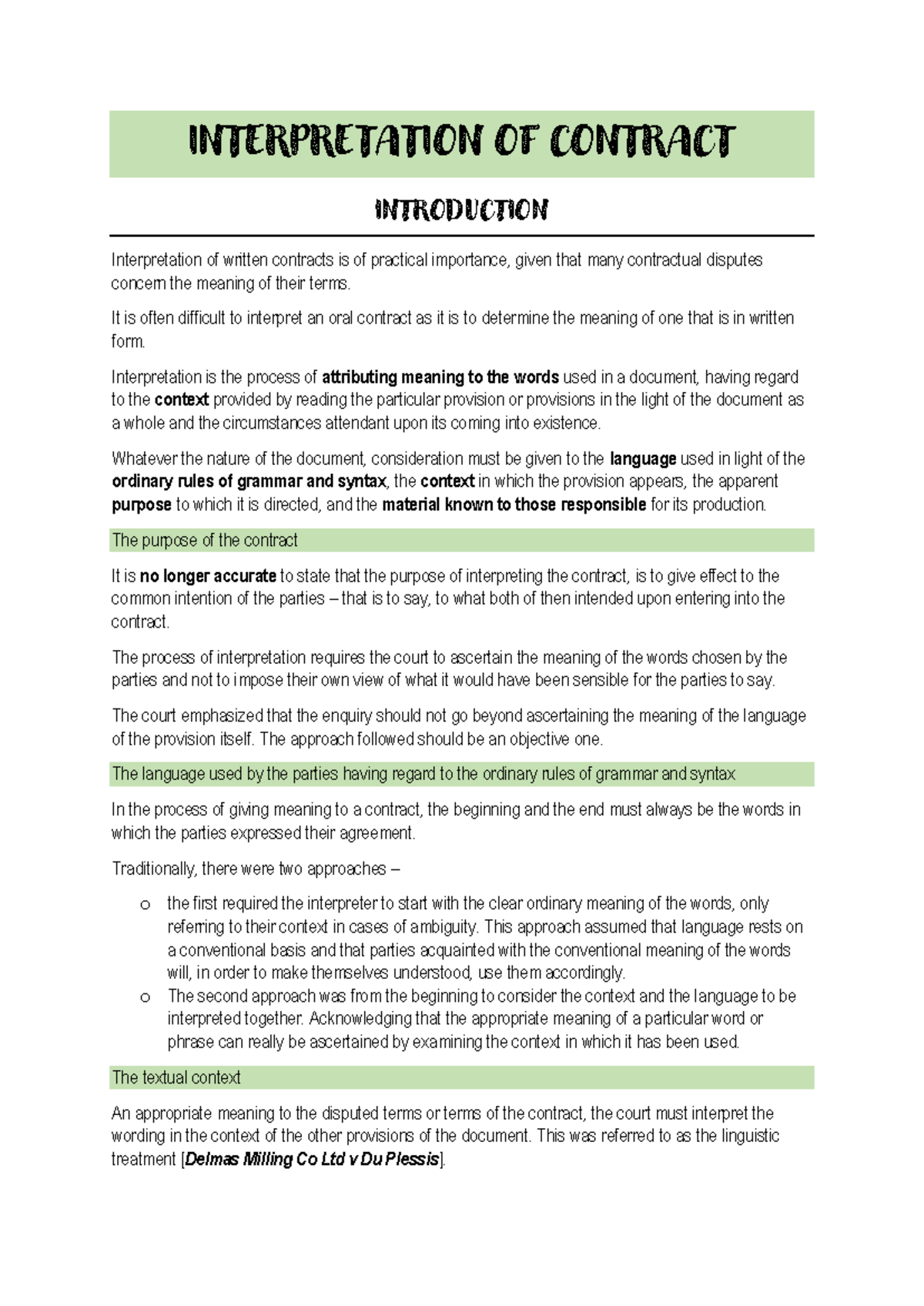 LAW OF Contract Chapter 11 - INTERPRETATION OF CONTRACT INTRODUCTION ...