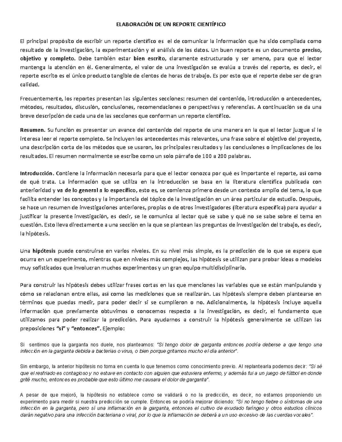 Elaboración De Un Reporte Científico ElaboraciÓn De Un Reporte