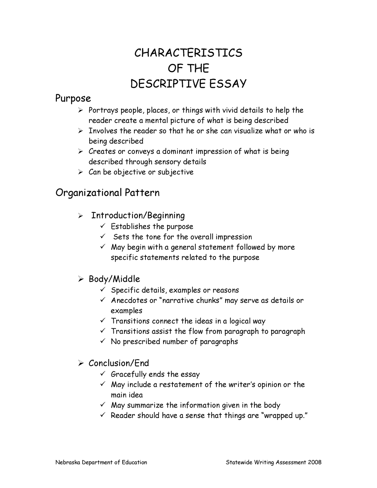2 characteristics of essay