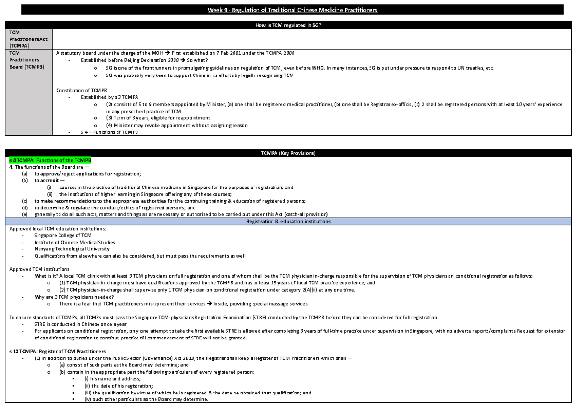 W9 Regulation of TCM Practitioners Week 9 Regulation of Traditional Chinese Medicine Studocu