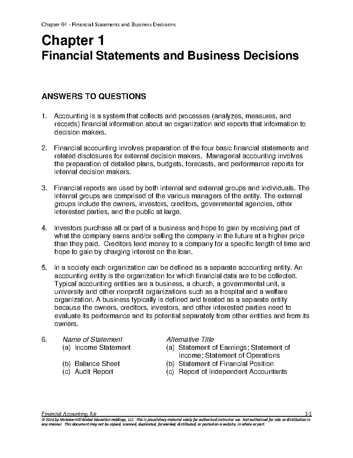 Solution Manual Financial Statements and Business Decisions Ch01 ...