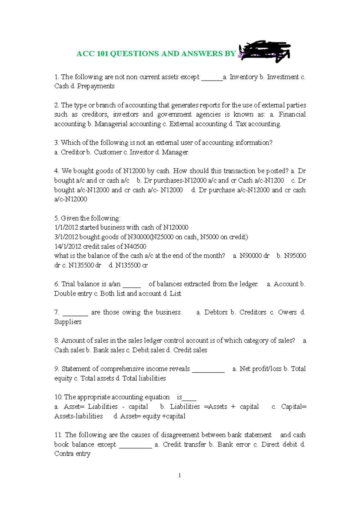 Acc 101 Questions by Mbgenius - ACC 101 QUESTIONS AND ANSWERS BY ...
