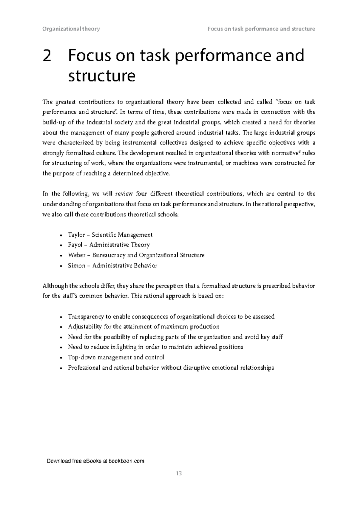 Organizational theory chapter 2 Focus on task performance and structure ...