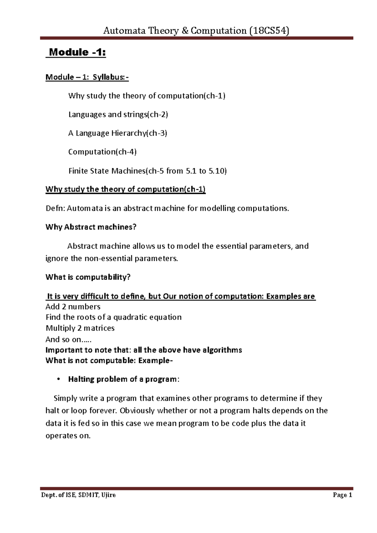Atc1a - athmanad - Module -1: Module – 1: Syllabus:- Why study the ...