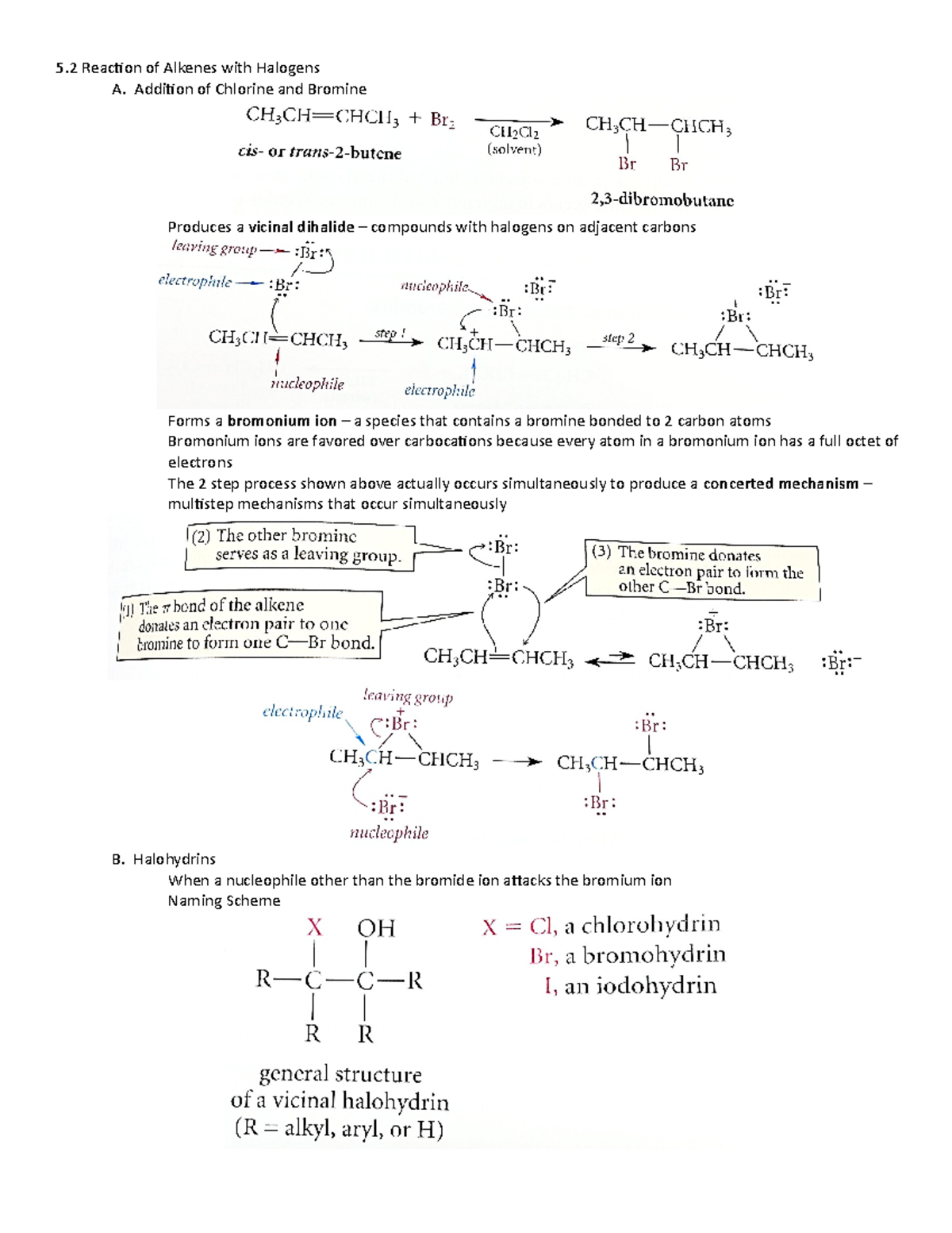 Orgo Notes Chapter 5 Summary Organic Chemistry 5 Reaction Of Alkenes With Halogens A 2020