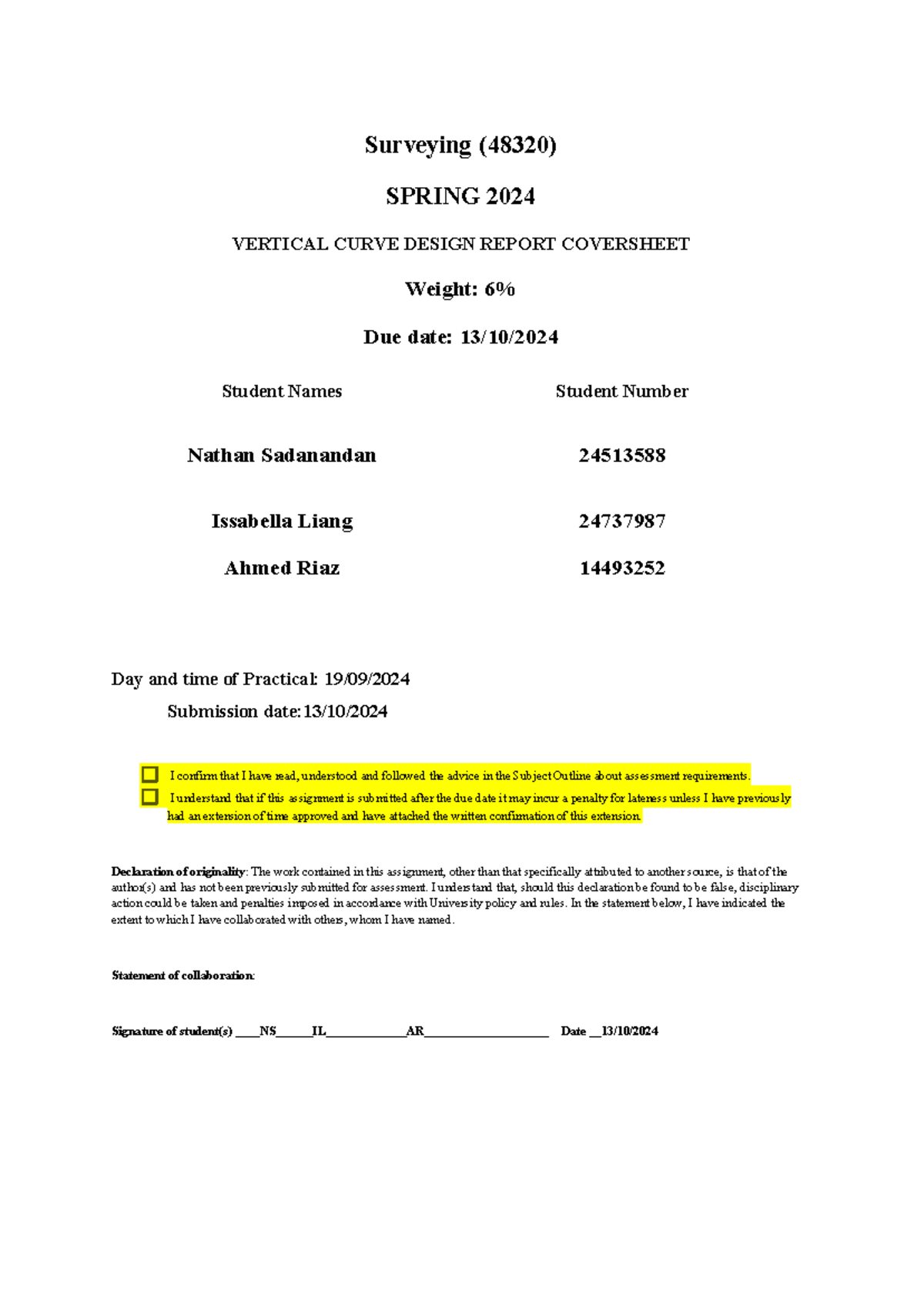 Surveying Practical Report 4 - Vertical Curve Design - Surveying (48320 ...