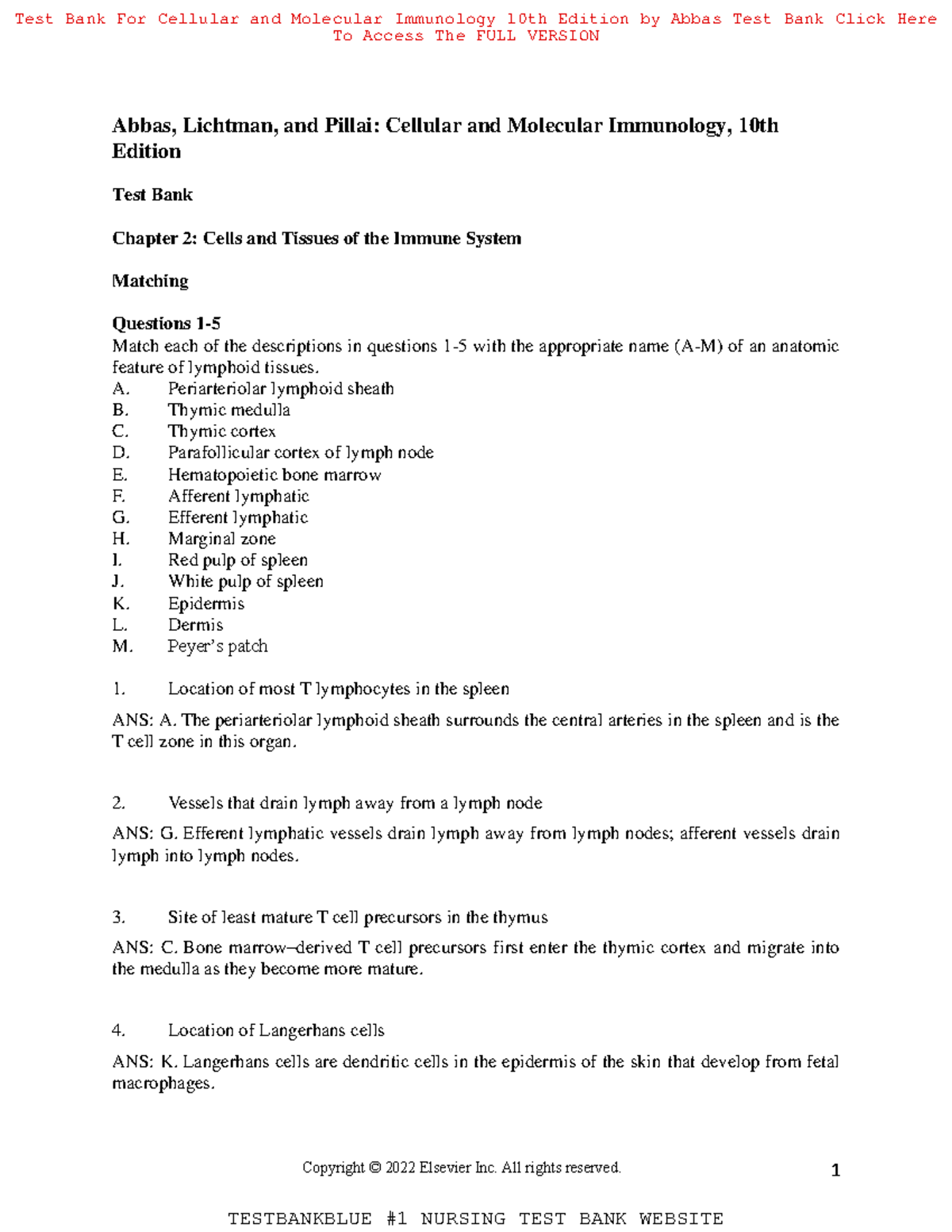 Test Bank For Cellular And Molecular Immunology 10th Edition By Abbas ...