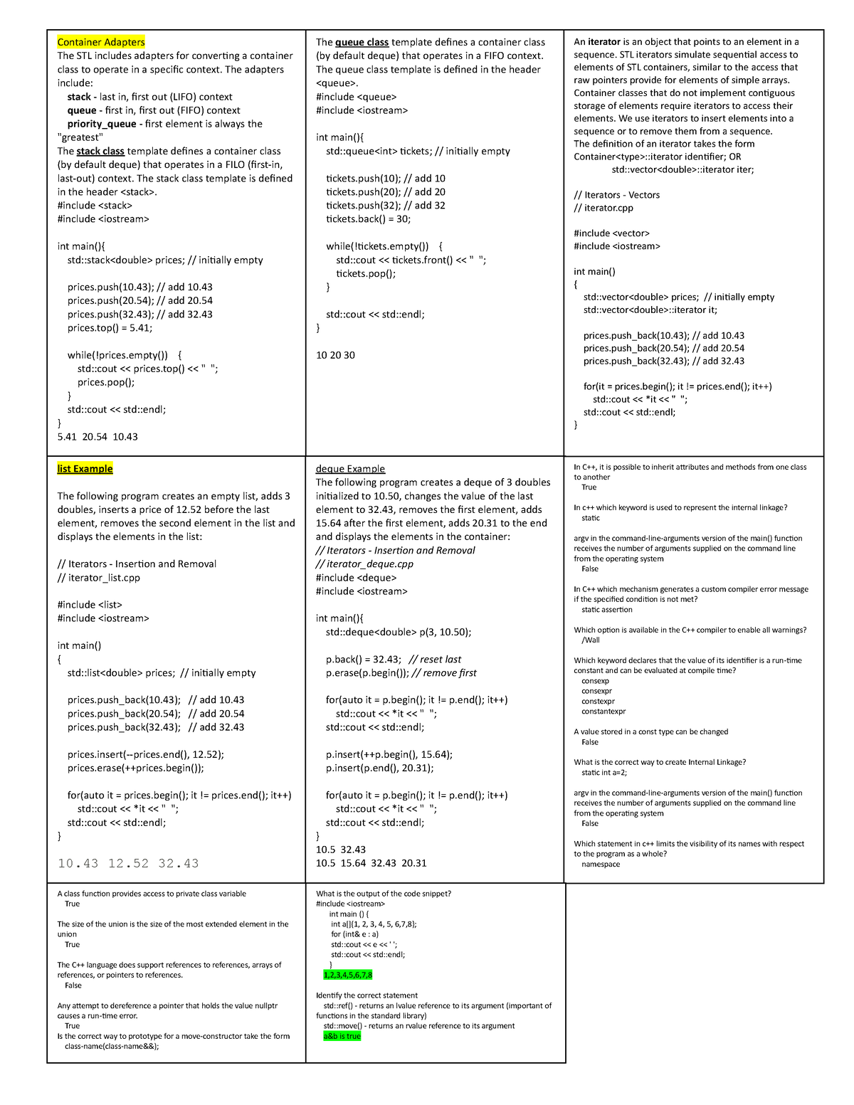 Reference sheet - Midterm materials. - What is the output of the code ...