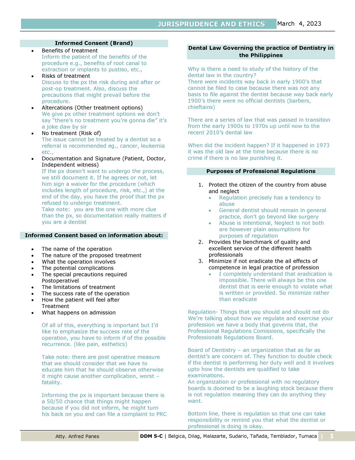 Jurisprudence-WEEK-4 - Informed Consent (Brand) Benefits of treatment ...