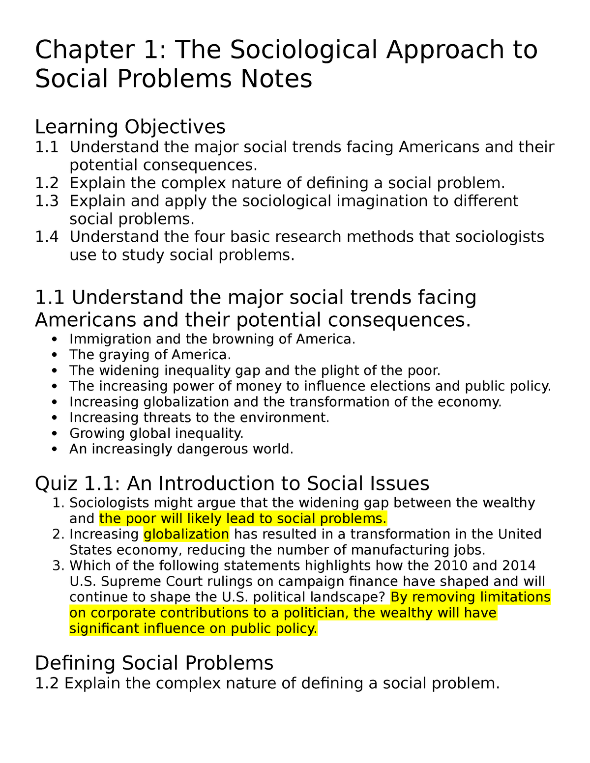 Chapter 1 - The Sociological Approach To Social Problems Notes ...