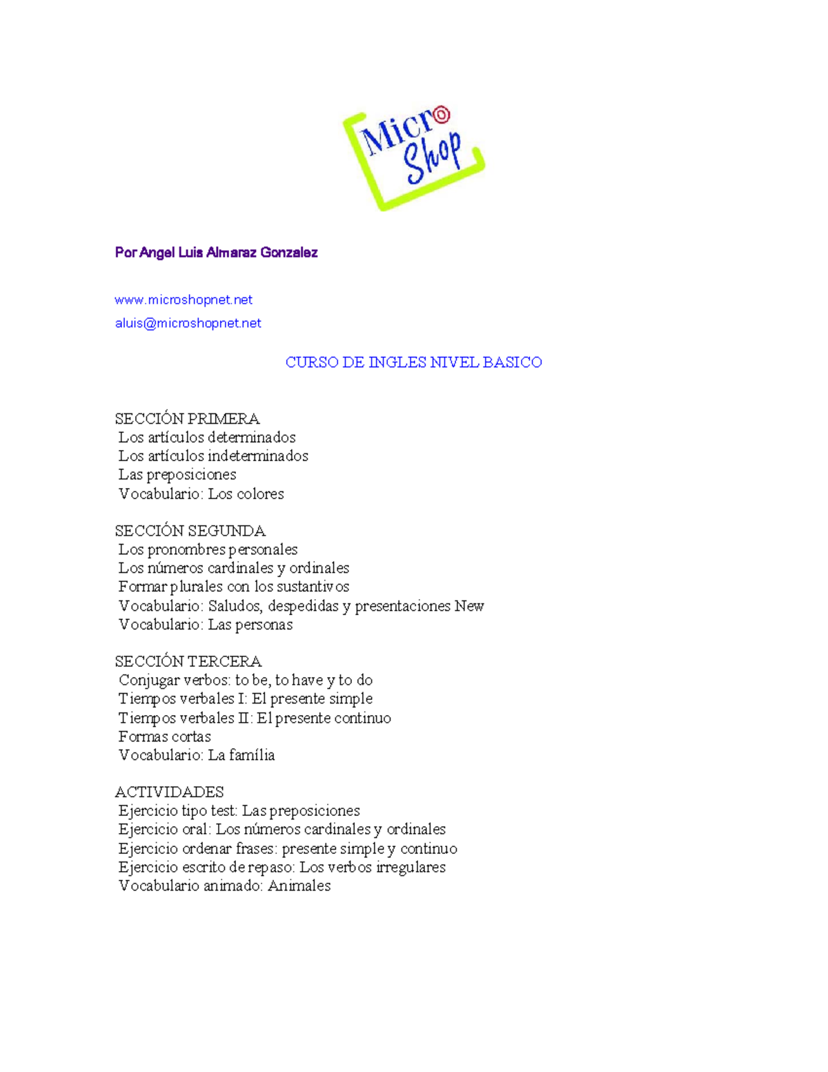 Curso de ingles nivel basico - Por Angel Luis Almaraz Gonzalez ...