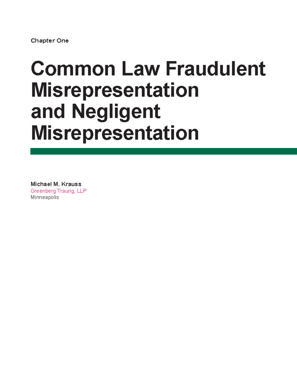 Common Law Fraudulent And Negligent Misrepresentation - Chapter One ...