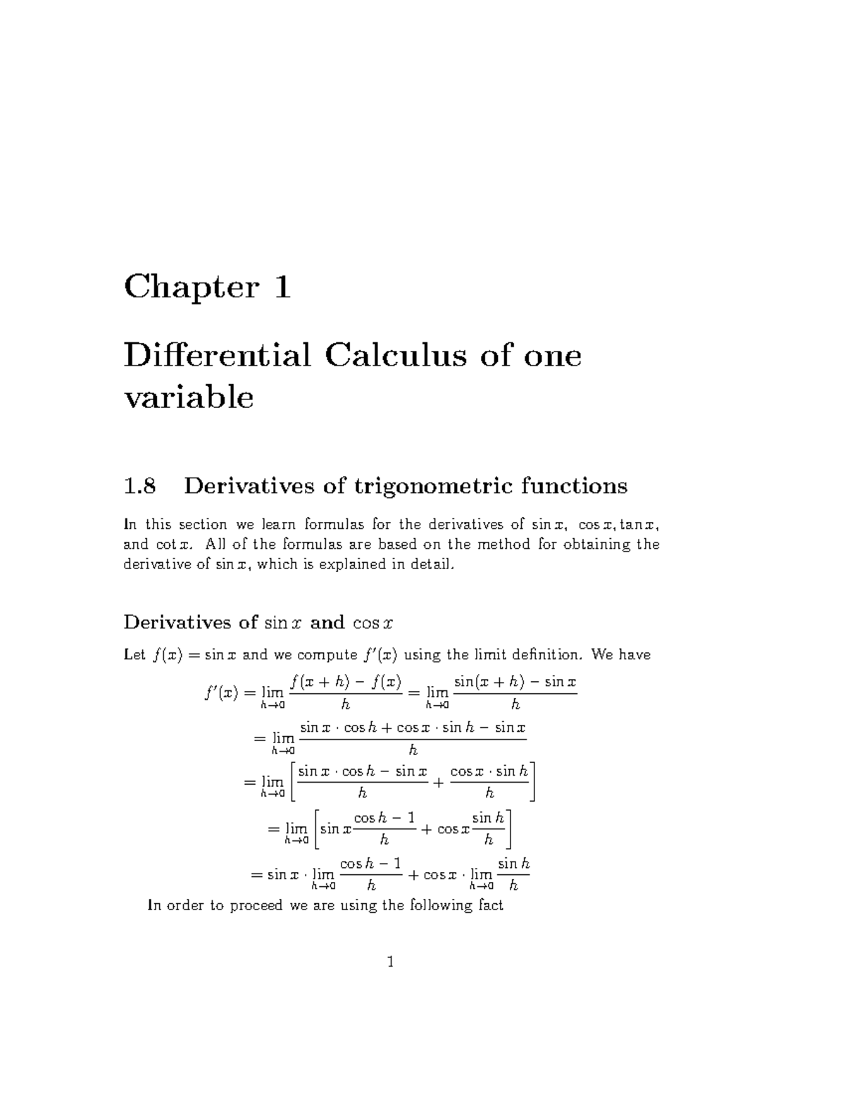 Section 1-8 - Professor: Denis Serbin - Chapter 1 Differential Calculus ...